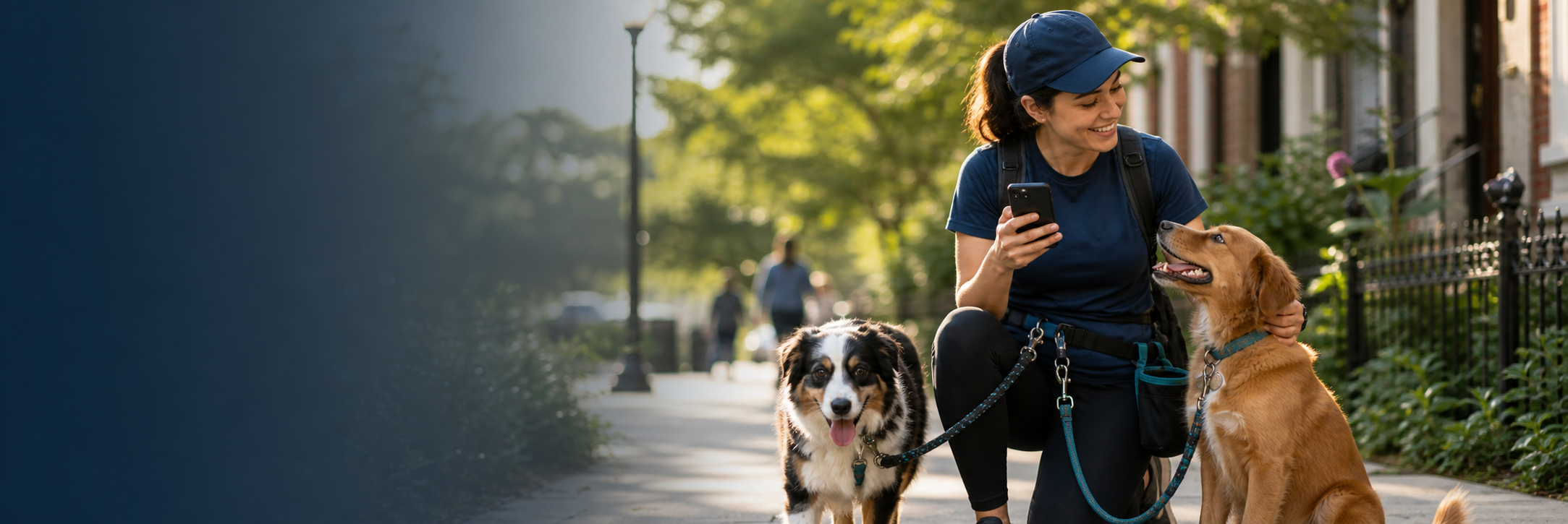 Dog walker using Happy Tails while caring for dogs