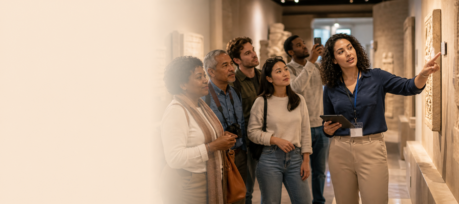 Museum guide leading tourists for Pathfinder Pro