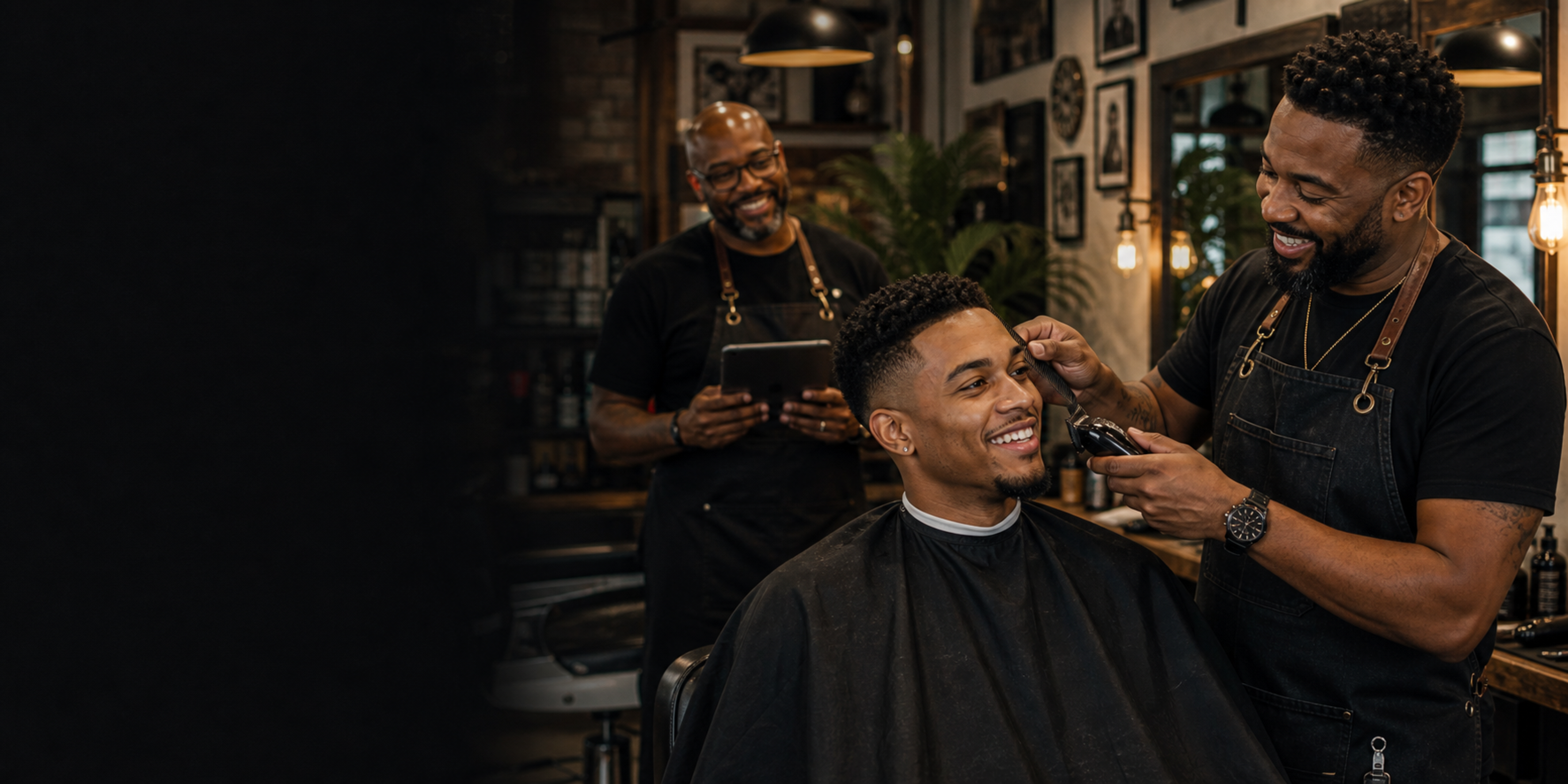 Barbers working inside Snips Barbershop